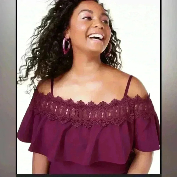 BCX Women Plus Size Trendy Off-The-Shoulder Crochet Dress Purple Size 2X NWOT - Picture 3 of 16